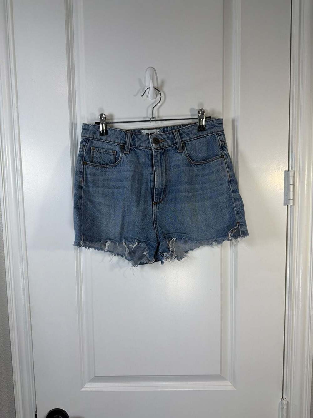 PAIGE Dani High Rise Raw Hem Denim Shorts